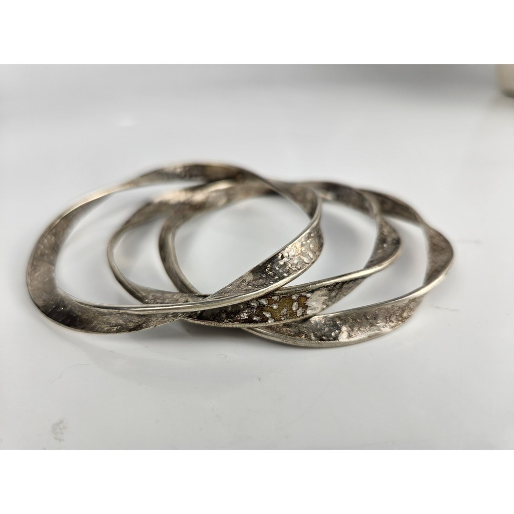 Set Of 3 Silpada Textured Twisted Ribbon Sterling Silver 925 Bangle Bracelets‎